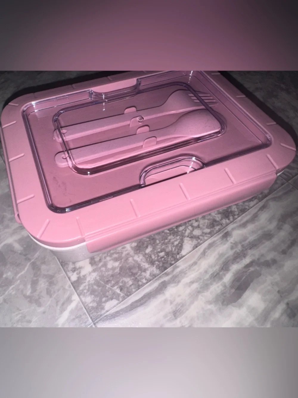 Pink 3-Compartment Bento Lunch Box with Utensils